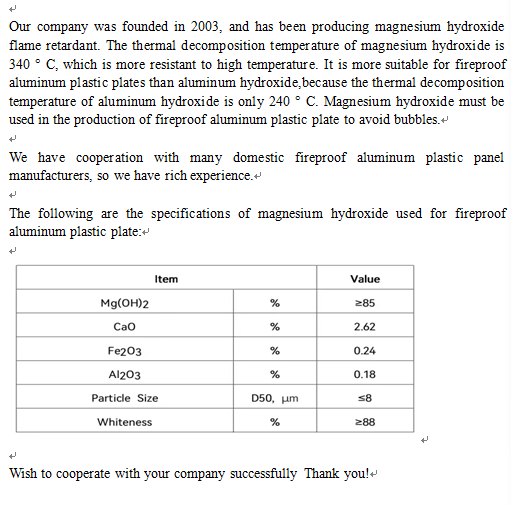 Введение в гидроксид магния, используемый для огнестойковой алюминиевой пластиковой пластины